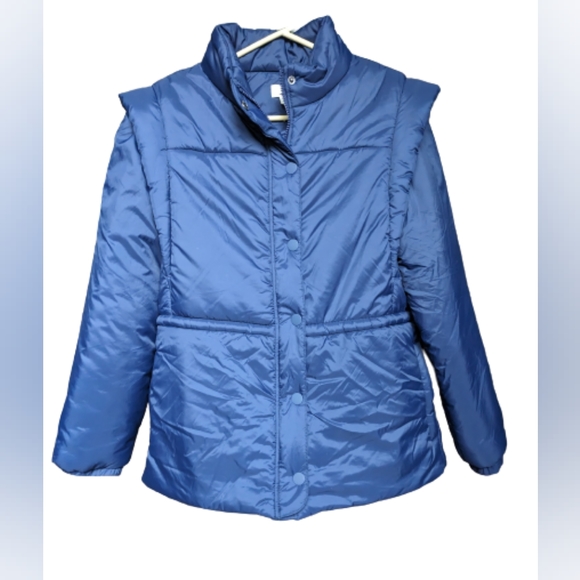 NWT Anthropologie/Maeve Blue Snap-Sleeve Puffer Jacket & Vest removable sleeves, - Picture 2 of 15